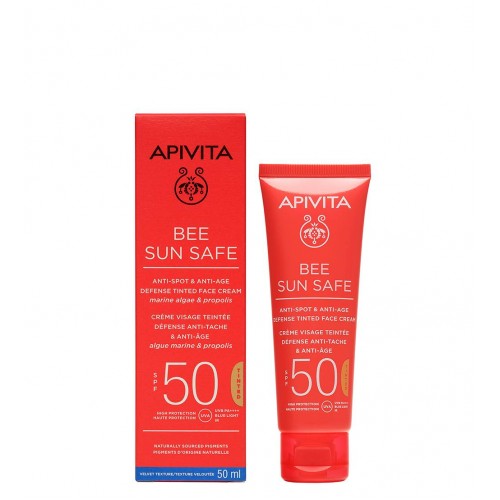 Apivita Bee Sun Safe Creme Antimanchas e Antienvelhecimento Com Cor SPF50 50ml