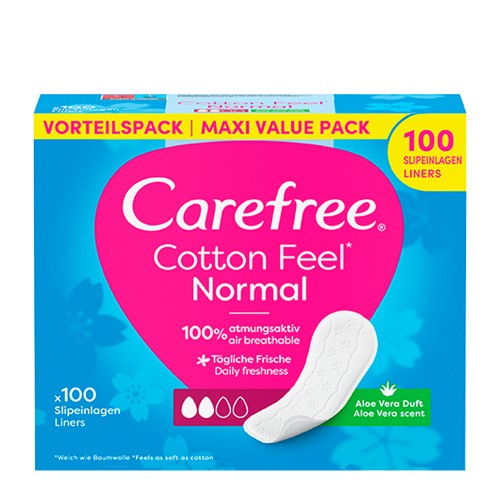 Carefree Cotton Feel Normal Pensos Diários Aloe Vera 100 unidades