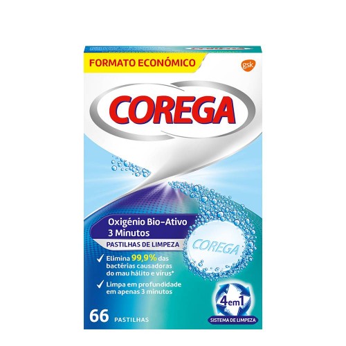 Corega Oxigénio Bio-Ativo 3 Minutos 66 pastilhas Formato Económico