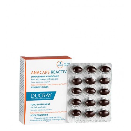 Ducray Suplemento alimentar Anacaps REACTIV, queda de cabelo reacional 30 cáps