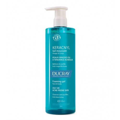 Ducray Gel Espuma Keracnyl, limpa e purifica a pele oleosa de tendência acneica 400 ml