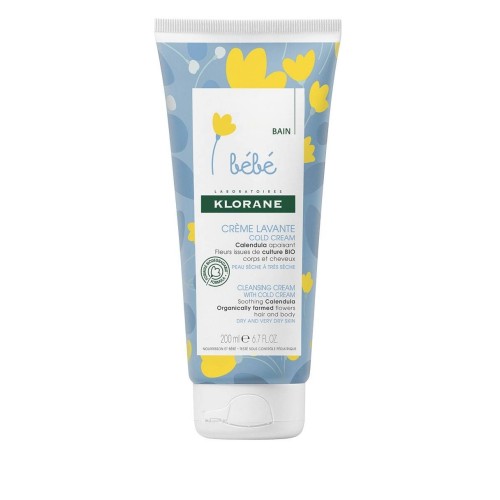 Klorane Calêndula BIO Creme Limpeza com Cold Cream bebé para corpo e cabelo pele seca e muito seca 200ml