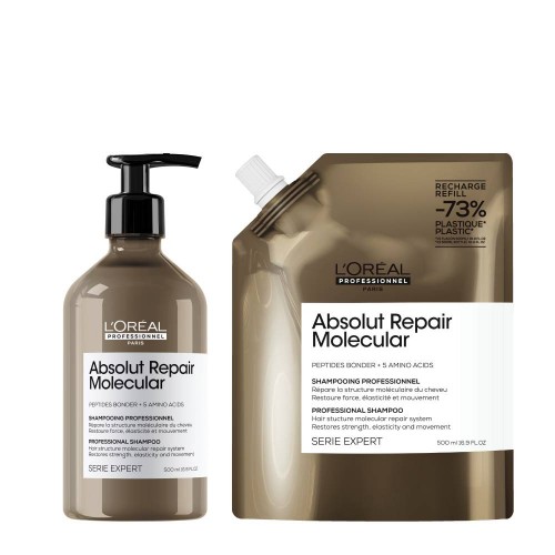 L'Oréal Absolut Repair Molecular Shampoo 500ml + Recarga 500ml