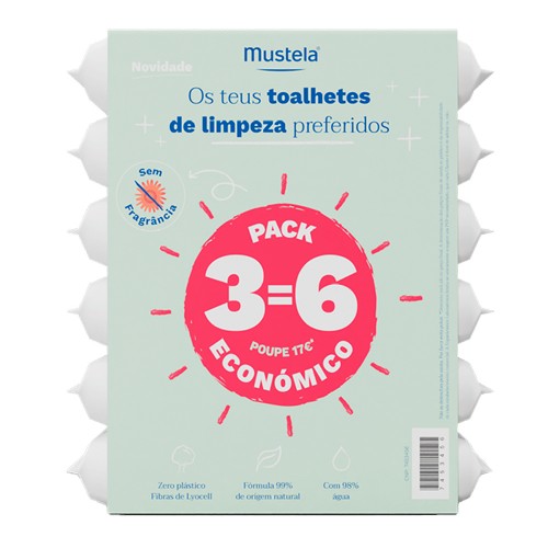 Mustela Toalhetes de Limpeza Sem Perfume 6x60 unidades