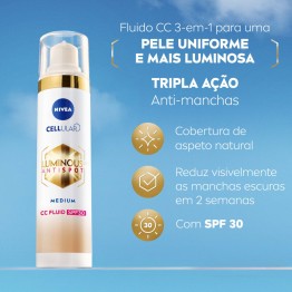 Nivea Luminous 630 CC Fluido Antimanchas 3 em 1 Tom Médio SPF30 40ml