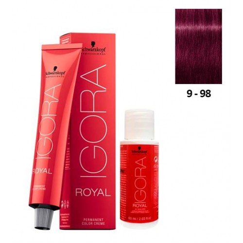 Schwarzkopf Igora Royal 9-98 Louro Extra Claro Violeta Vermelho 60ml + Oxidante 20V