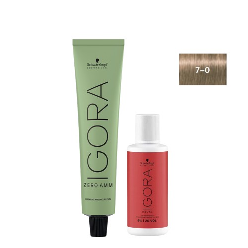 Schwarzkopf Igora Zero AMM 7-0 Louro Médio Natural 60ml + Oxidante 20V