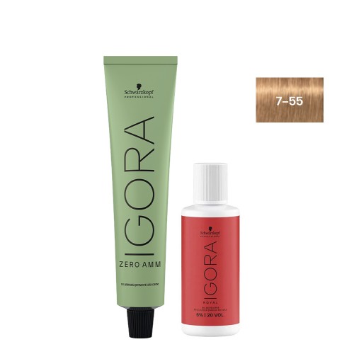 Schwarzkopf Igora Zero AMM 7-55 Louro Médio Dourado 60ml + Oxidante 20V