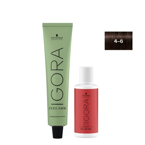 Schwarzkopf Igora Zero AMM 4-6 Castanho Médio Chocolate 60ml + Oxidante 20V