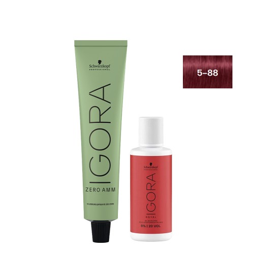 Schwarzkopf Igora Zero AMM 5-88 Castanho Claro Vermelho 60ml + Oxidante 20V