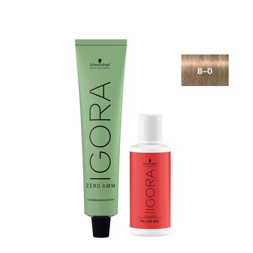 Schwarzkopf Igora Zero AMM 8-0 Louro Claro Natural 60ml + Oxidante 20V